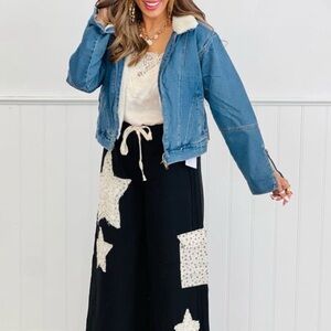 Iris Blue Jean Jacket with White Accents